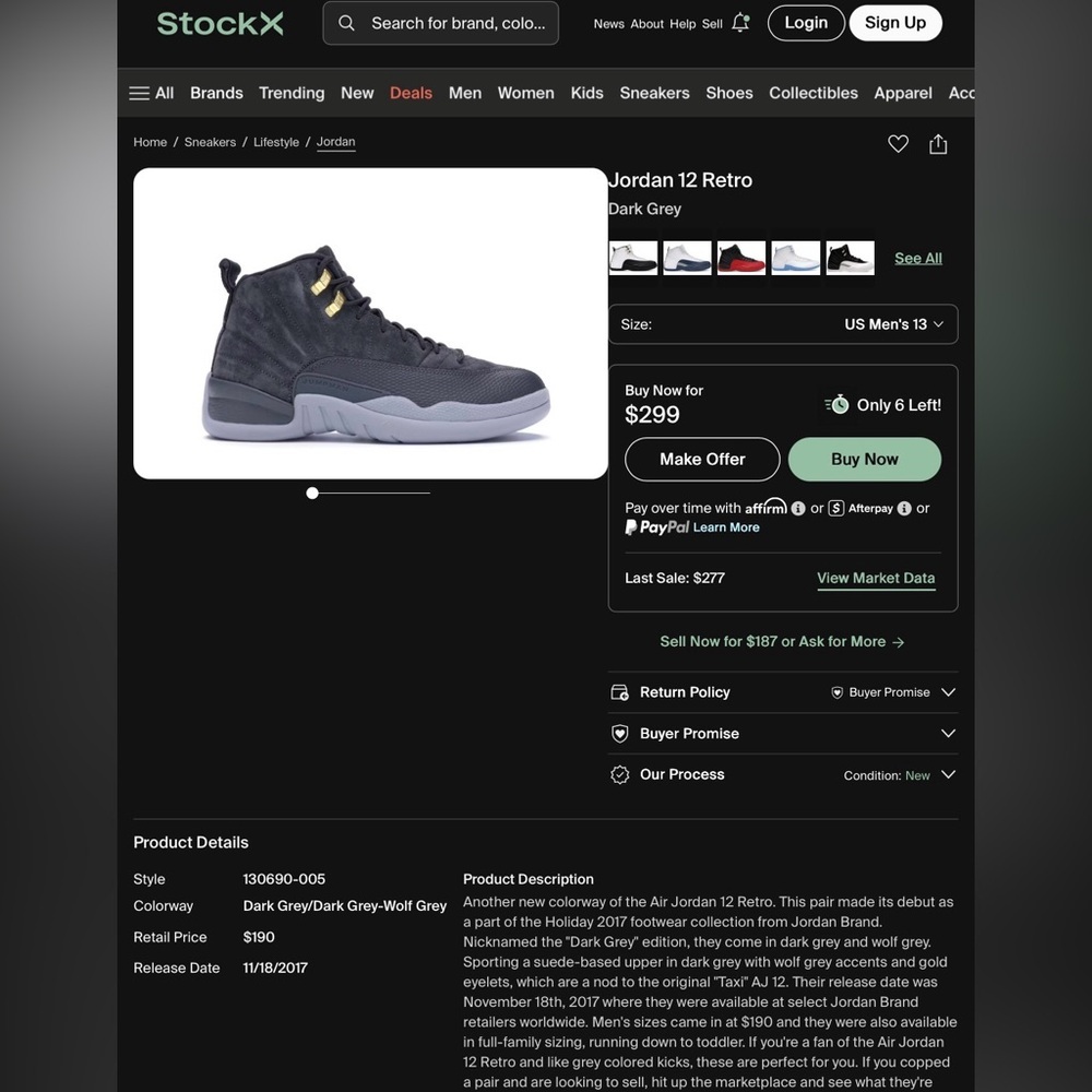Jordan 12 Retro Dark Grey/Wolf Grey - Picture 13 of 13